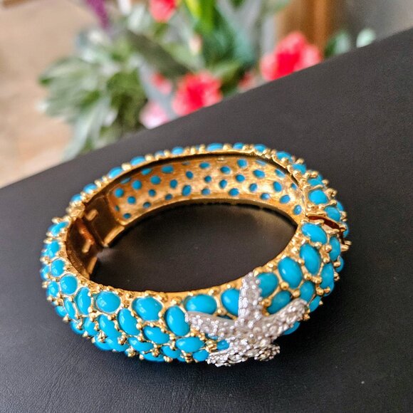 Vintage Kenneth J Lane KJL Starfish Hinged Clamper Bracelet - Picture 3 of 9